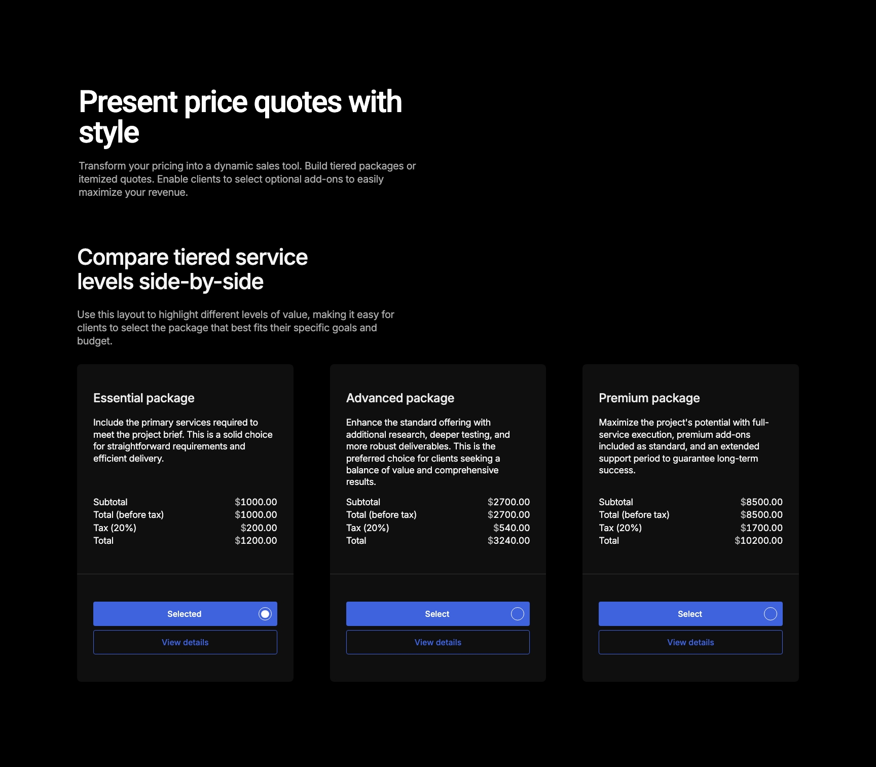 Tiered packages